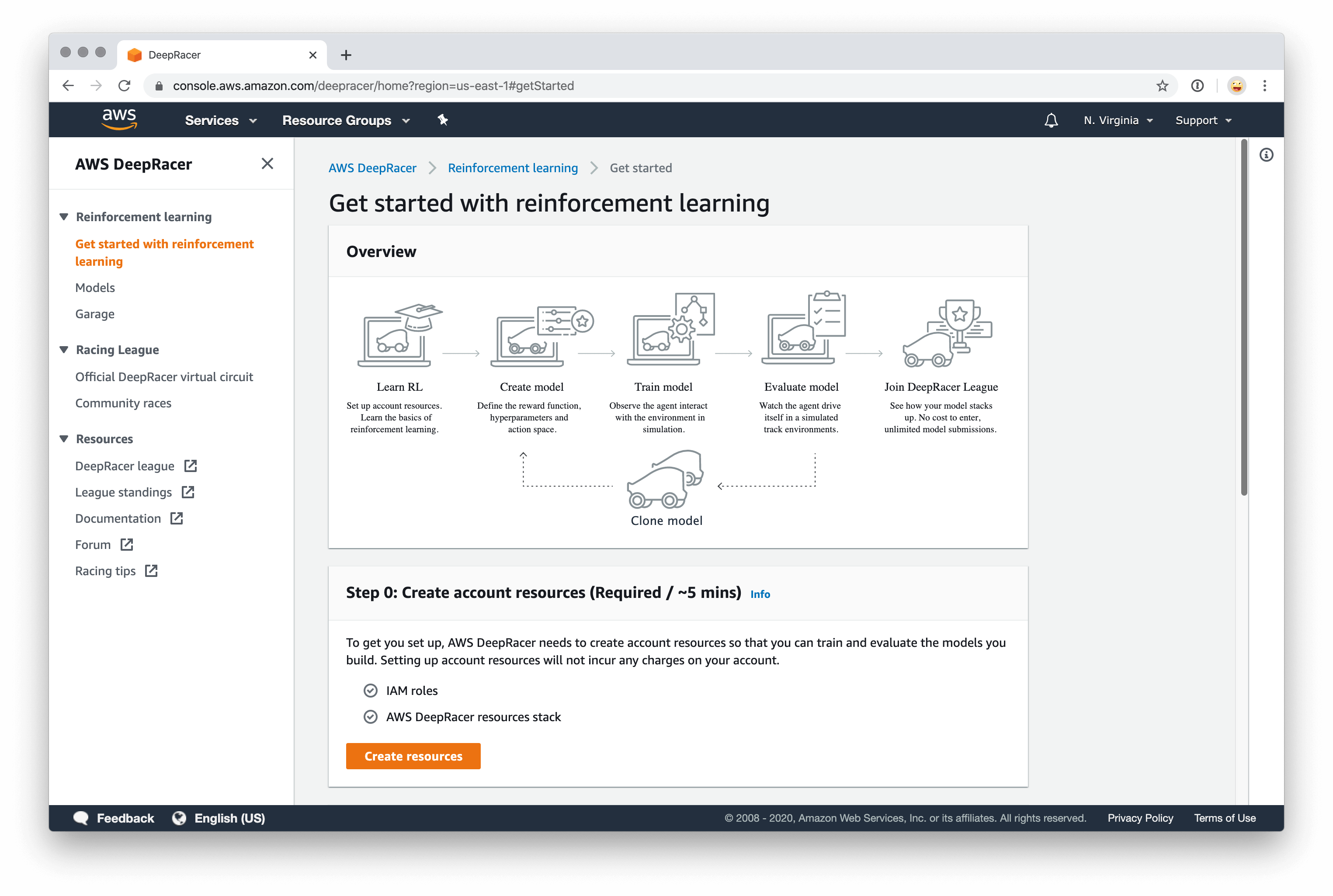 AWS DeepRacer Console