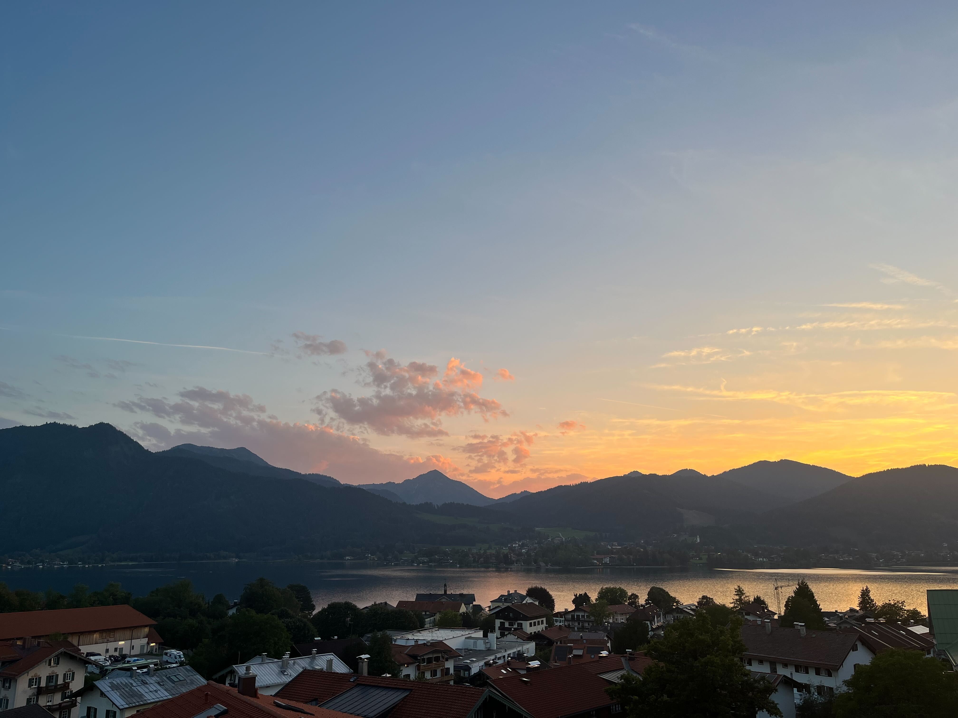 View of Tegernsee with sunset